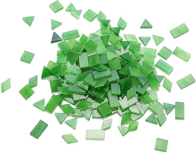 Lanyani 200 Pieces Glass Mosaic Tiles for Crafts,4 Shapes Mixed Colorful Tiffany Stained Glass Pieces,Square/Rectangle/Diamond/Triangle,Leaf Green