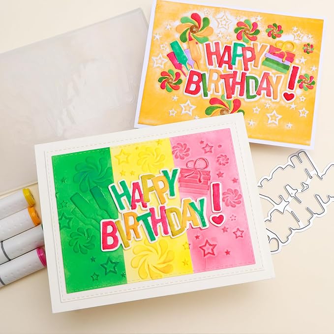 BAOFALI 3D Embossing Folder for Card Making,Happy Birthday Plastic Texture Fades Embossing Folder Template for Scrapbooking Cardstock Album DIY Decoration Paper Crafting 6.3x4.5inch