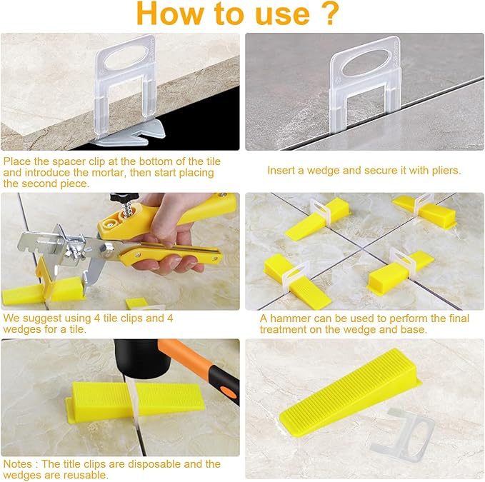Storystore Tile Leveling System Tiles Leveler Spacers - 600-Piece Leveling Spacer Clips Plus 200-Piece Reusable Wedges-1/16 Inch Tile Spacers Lippage Free Tile and Stone Installation for PRO and DIY