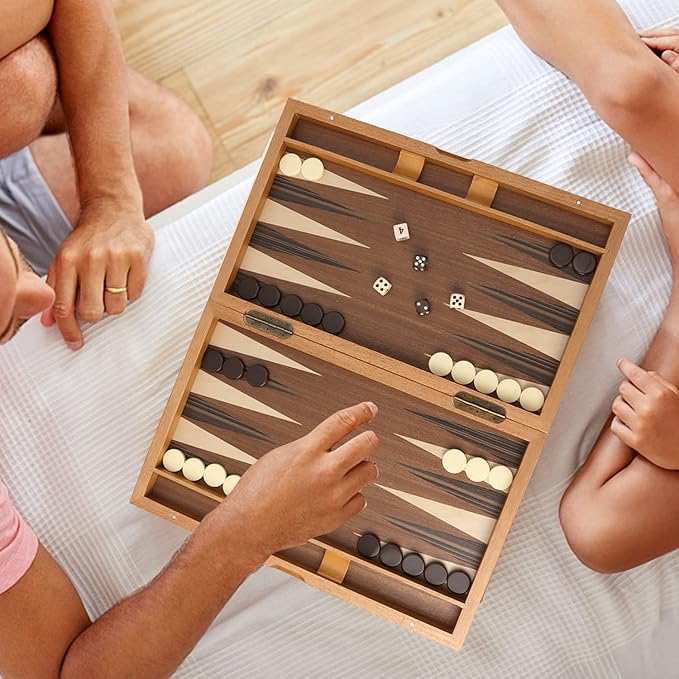GSE Games & Sports Expert Premium Wooden Folding Inlay Backgammon Board Game Set, Classic Traditional Strategy Board Games (Focus- 17 Inches)