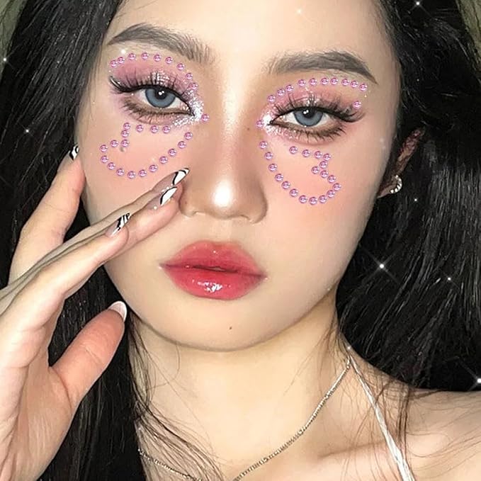 1799 Pcs 4 Sheets Rhinestone Stickers 3/4/5/6 mm Self Adhesive Rhinestones Gems for Face Eyes Makeup Hair Body (pink-3/4/5/6mm)