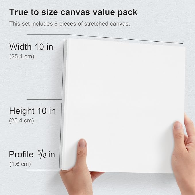 PHOENIX Square Canvas for Painting - 10x10 Inch/8 Value Pack, 8 Oz Triple Primed 5/8 Inch Profile 100% Cotton White Blank Canvas, Stretched Framed Canvas for Oil Acrylic