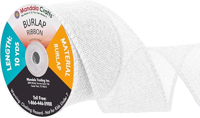 Mandala Crafts White Burlap Ribbon 2.5 Inches Wide Jute Ribbons for Crafts - 20 Yds Roll Rustic Burlap Wrap Trim Ribbons for Wreaths Bows Wedding Party Decoration