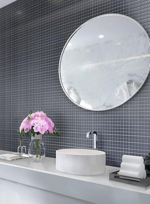 1"x1" Dark Gray Matte Finished Glass Mosaic Tile (9.67 Sq ft- Box of 10 Sheets)
