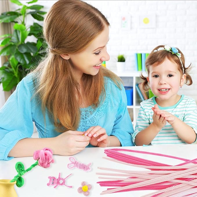 500PCS Pipe Cleaners Craft - Pink Pipe Cleaners Craft Bulk Supplies,Chenille Stems for Kids and Adults DIY Arts Crafts Project