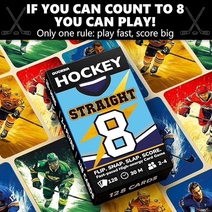 QUOKKA American Hockey Fast-Paced Card Game for Kids & Adults – 128 Cards & Easy Rules – Quick & Fun Matching Game – 2-4 Players – Ages 8+ – Perfect for Family Games Night, Travel and Parties