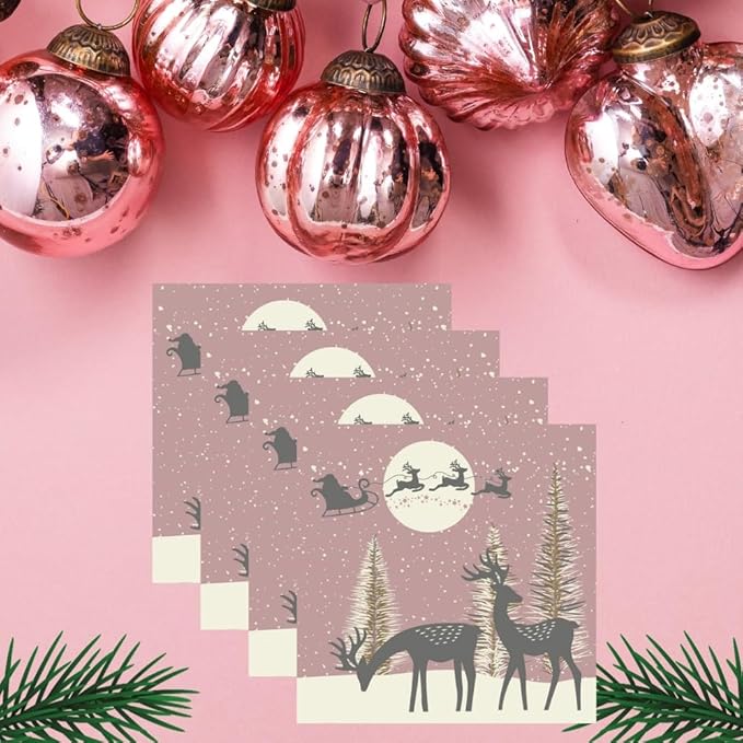 20-ct 13x13 Christmas Paper Decoupage Napkins, 3-Ply Servilletas Tissue Napkin for Dinner and Parties, Disposable Napkins (Santa Sleigh)