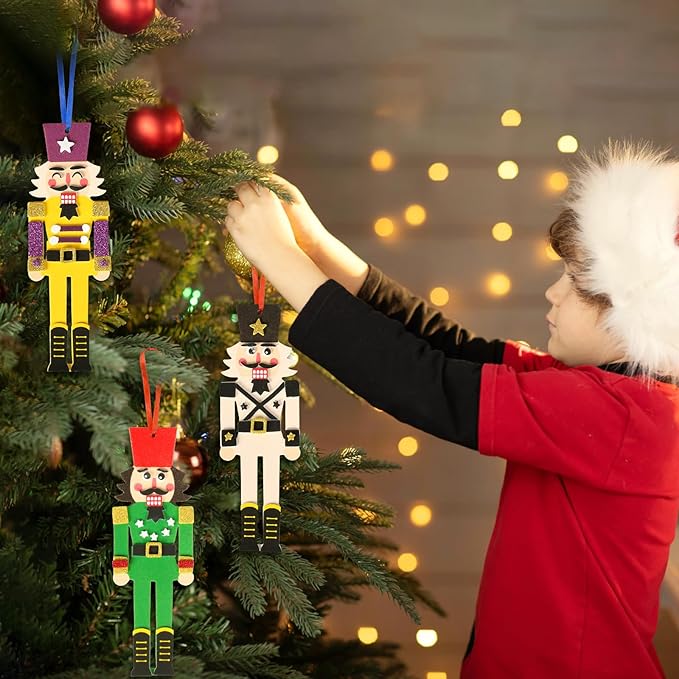 Fennoral 12 Pack Nutcracker Craft Kit for Kids Make You Own Foam Stickers Ornament DIY Christmas Arts and Crafts fo Chirstmas Party Supplies Christmas Tree Decoration