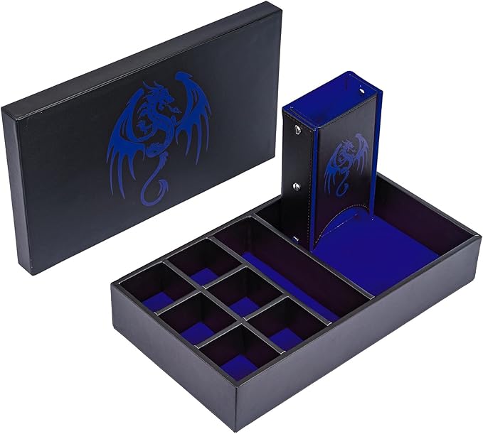 D&D Dice Storage Box 4 in 1 Portable Dice Case, RPG DND Rolling Tray Leather Box for Role Playing Games and Other Tabletop Game