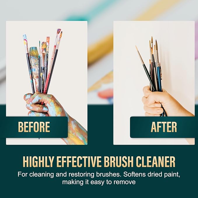 Oil Paint Brush Cleaner and Restorer-Paintbrush Cleaner for Acrylic, Oil, and Glass Paints-Biodegradable, Non-Toxic, Odorless, Eco-Friendly, Quick-Clean Formula Paint Remover (32 Fl Oz)