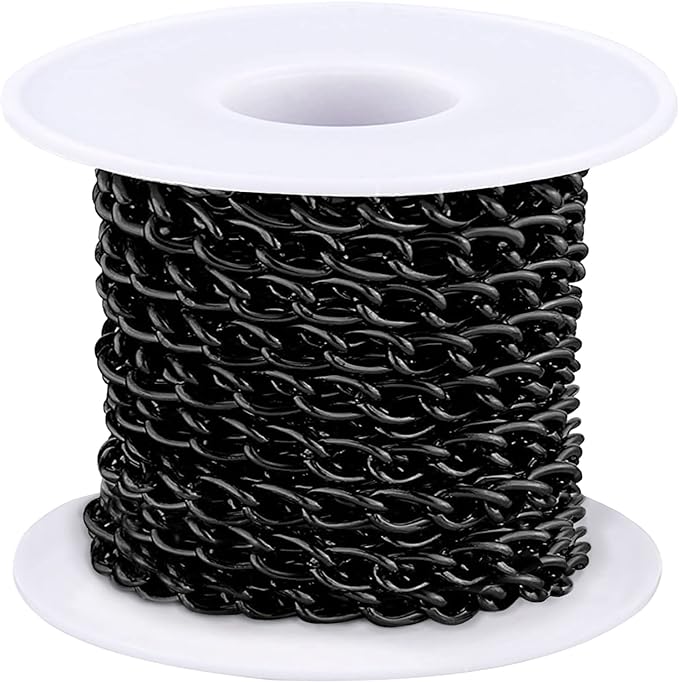 Jishi 16ft Aluminium Curb Chain Roll, Thick Twisted Chain Links, Black Plated Metal Craft Chain Curb Link Chain Spool for Jewelry Making Necklace Bracelet DIY Crafts, Jewelry Making Findings Supplies
