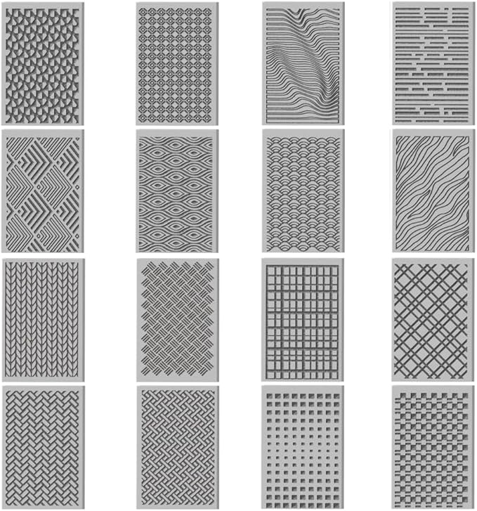 CHGCRAFT 16 Sheets Artistic Lines Clay Texture Mat Wavy and Plaid Pattern Polymer Clay Texture Sheets DIY Tools for Pottery Earring Jewelry Making Stamp Engraving Machines, 4x2.6inch