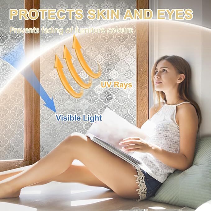 Window Privacy Film Decorative for Front Door, Bathroom Static Cling Stained Glass Sticker Opaque Heat Control UV Blocking Non-Adhesive for Home Windows 17.5 X 78.7 inches