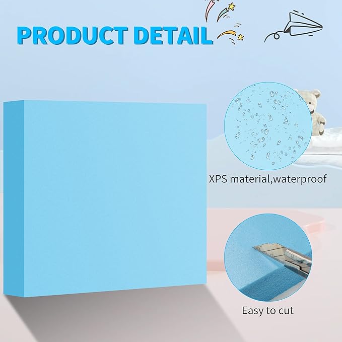 LuckyFoam Blue 5 Pack 12x12x1.5 inch Foam Sheets 1.5 Inch Thick Polystyrene Rectangles XPS Foam Board Craft for Insulating DIY Modeling Art Supplies