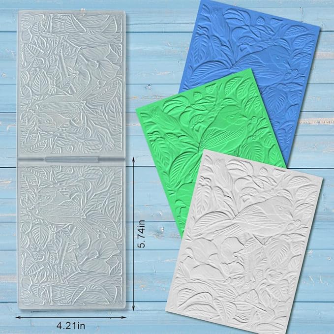 ALIBBON 3D Textured Spring Bird Background Embossing Folders for Card Making, Leaves Background Template Folders for DIY Scrapbooking Paper Craft Photo Album Decorations
