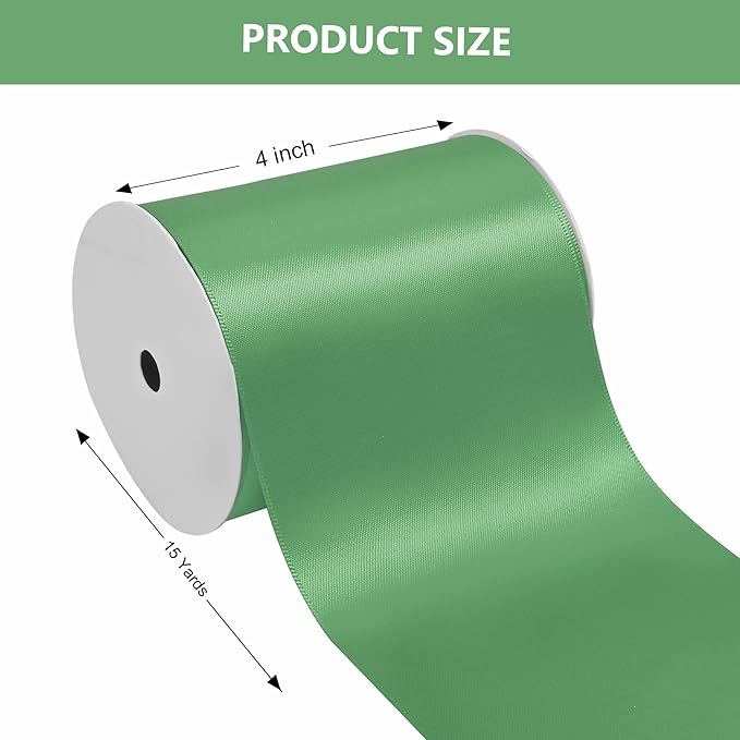 Sage Green Satin Ribbon 4 Inch X 15 Yards Solid Color Double Faced Ribbons Perfect for Crafts Wedding Decor Bow Making Arts Sewing and More