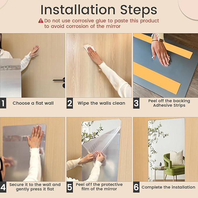 Acrylic Self Adhesive Mirror Sheet for Wall, Plastic Non Glass Sticky Kid Safety Mirror Tiles for Wall 16x47 inch 4 Pcs