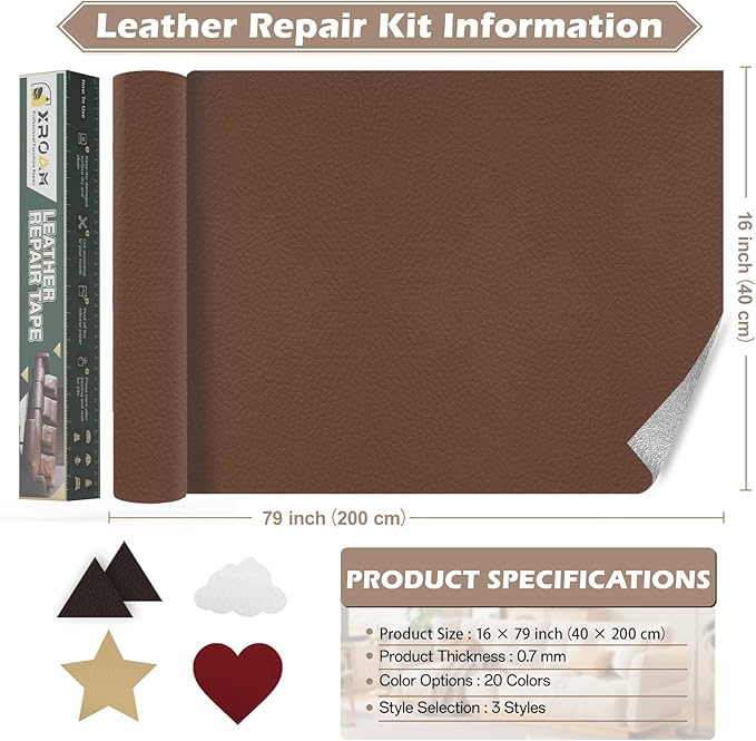 Leather Repair Tape, 16x79 inch Leather Patches for Furniture, Self Adhesive Leather Repair Patch for Sofas, Couches, Leather Covers, Seats, Chairs, Vinyl Repair Tape Red-Fine Grain