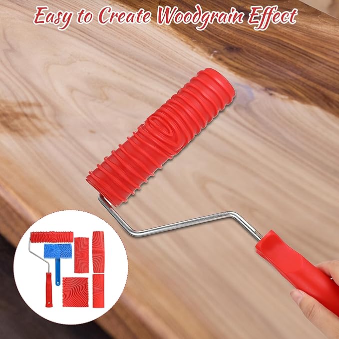 6 Pcs Wood Grain Tool, Soft Rubber Wood Graining Tool with Handle, Natural Woodgrain Maker for Wall Room Art Paint Decoration