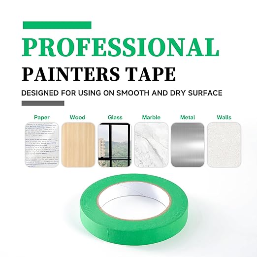 Premium Green Masking Tape,Painters Tape,Green Painters Tape For Automotive,Diy Paper Arts & Crafts, Spraying Drywall Paint, No Residue & Easy To Clean Up,6pcs 0.7inches X 54 Yd Painter's Tape