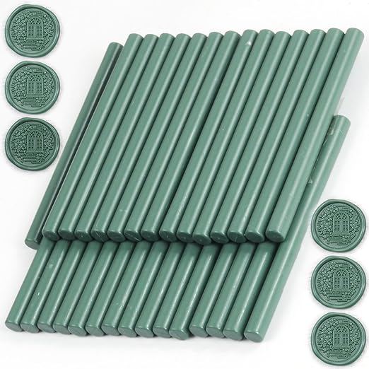 Olive Green Wax Seal Sticks, 30pcs Sealing Wax Sticks, HOSEALING Glue Gun Wax Seal Sticks for Wax Seal Stamp, Premium Sealing Wax for Wedding Invitations, Letter, Envelope (Mini Size)
