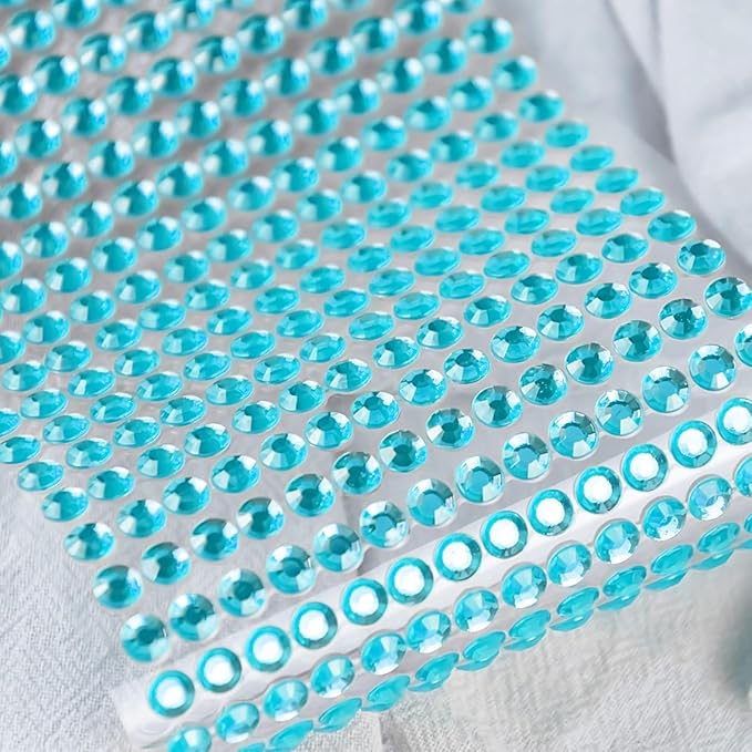 3090 Pcs 4 Sheets Rhinestone Stickers 3/4/5/6 mm Self Adhesive Craft Rhinestones Gems for Face Eyes Makeup Hair Body (Aquablue-3/4/5/6mm)