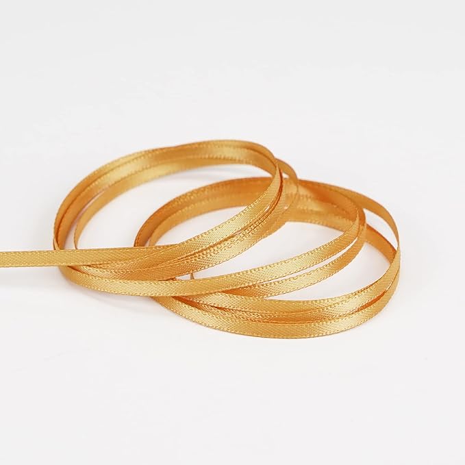 HUIHUANG 1/8 inch Satin Gold Ribbon - 100 Yards Roll, Double Face, Craft, Gift Wrapping, DIY Bows, Decoration, Sewing, Invitation Cards
