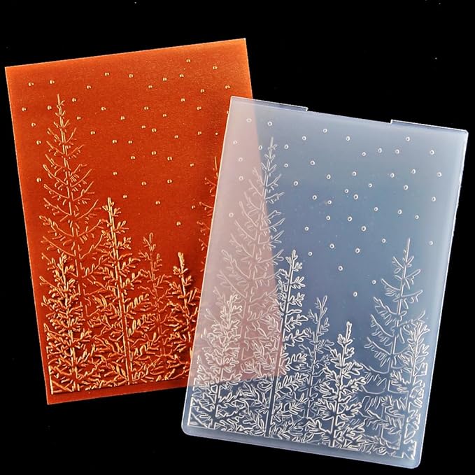 KWELLAM 3D Merry Christmas Snowfall Tree Woodland Background Plastic Embossing Folders for Card Making Scrapbooking and Other Paper Crafts 3080401