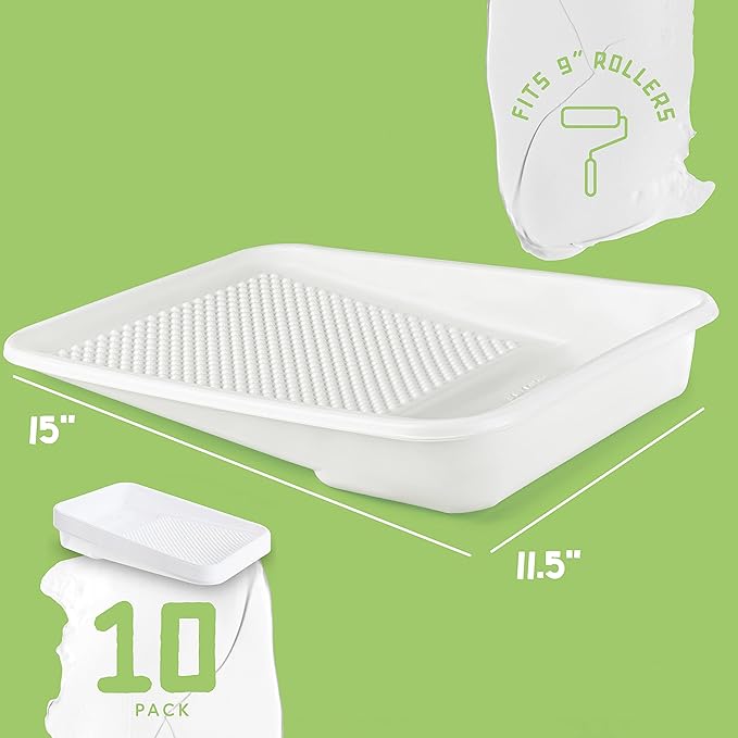 Paint Tray Liners, 1-Qt. Paint Capacity, Overlapping Edges, Fits 9” Metal Paint Trays, Dotted Ramp for Easy Rolling, (10)