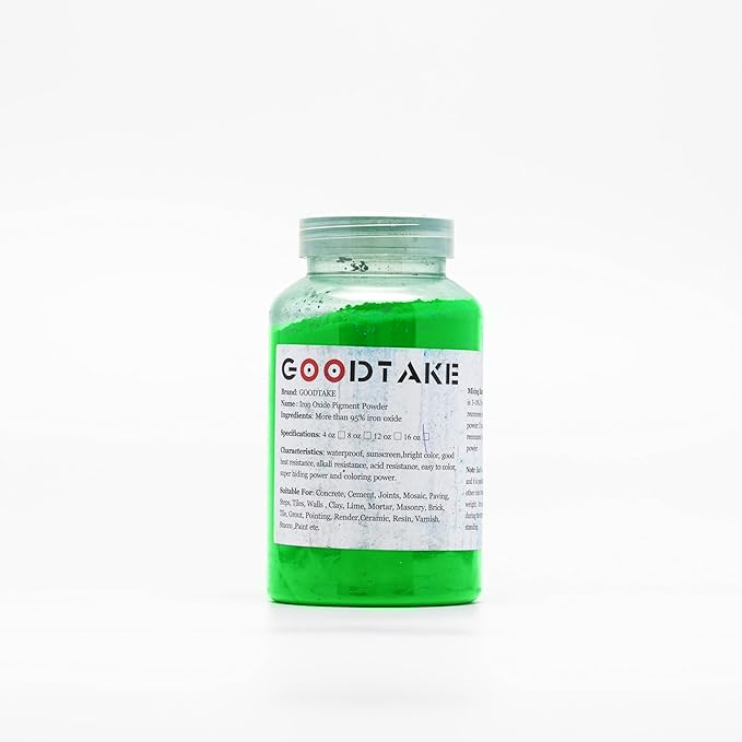 GOODTAKE Concrete Pigment, Grass Green Iron Oxide Pigment Powder, Concrete Cement Dye Color Pigment for Pastel Tile Paint Concrete Cement Mortar Grout (Grass Green, 16 oz)