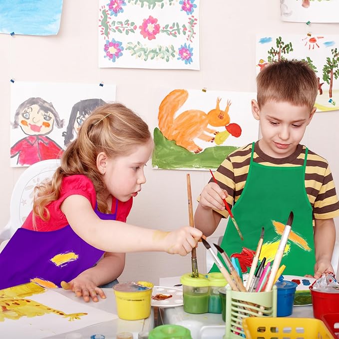 PLULON 50 Pcs Kids Apron Painting Aprons, Kids Aprons for Painting Art Apron Smocks Bulk for Art Activity Craft Home Kitchen Classroom Party Supplies