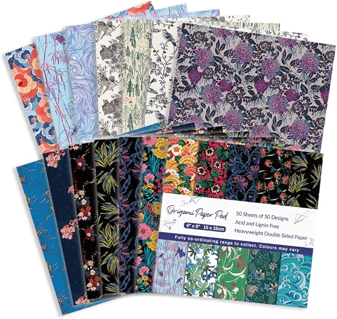 Origami Paper Kit 50 Sheets 6 Inch Square Double Sided Color 50 Vivid Japanese Washi Chiyo Colors for Hand Crafts Origami Paper Arts Creativity Flowers