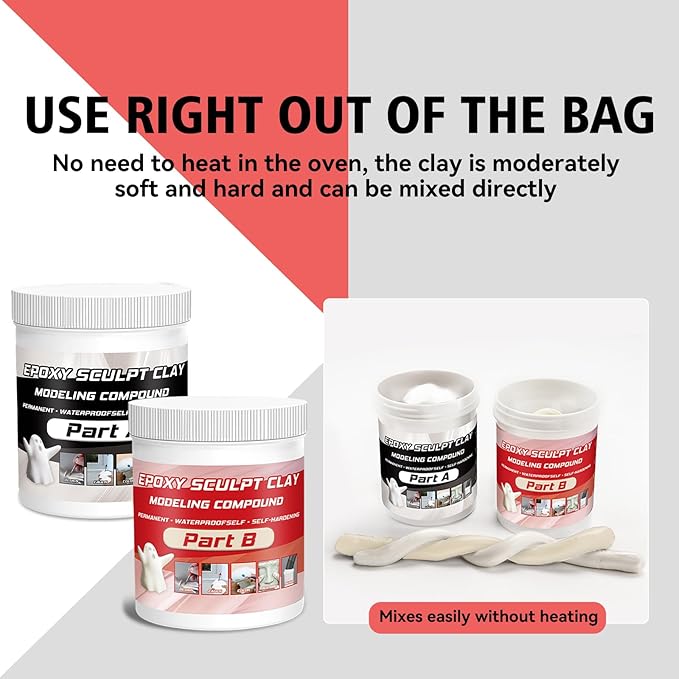 Epoxy Sculpt Clay, Self-Hardening Model Magic Sculpt Epoxy Clay, A&B 2 Part Epoxy Putty, Modeling Compound Sculpting Clays for Sculpting, Modeling, Repairing, Filling, Building, 1 Pound, White