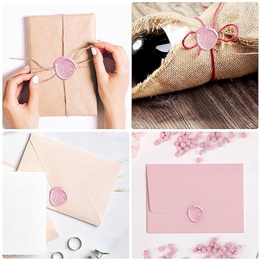 500 Pcs Wax Seal Kit - Pink Octagon Sealing Beads With 4 Tea Candles and 1 Melting Spoon for Crafts, Letters, Wine, Greeting Cards