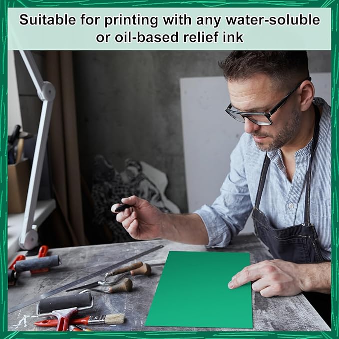 Yeaqee 8 Pcs Linoleum Block Rubber Carving Block Soft Linocut Blocks Large Linoleum Sheet Unmounted Lino Plates for Engraving Art Project Printmaking Artist Studio Supplies (8 x 10 Inch,Green)