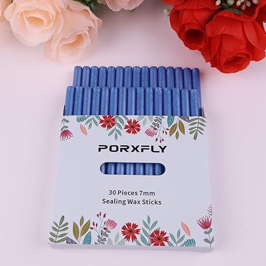 30 Pieces 7mm Sealing Wax Sticks for Glue Gun,PORXFLY Mini Wax Seal Sticks Great for Seals Stamp,Cards Envelopes,Wedding Invitations,Gift Wrapping,Wine Packages (Bondi Blue)