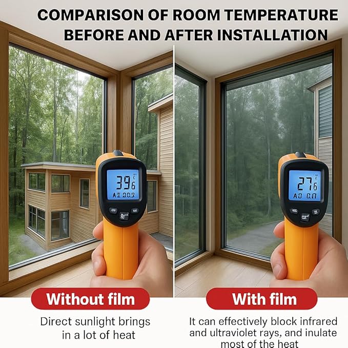 Rockrose Professional Window Tint for Home – One Way Privacy Window Film for Home Offices Heat Blocker Reflective Adhesive Mirror Tint with 99% UV Block – Black-Silver 60in x 100FT