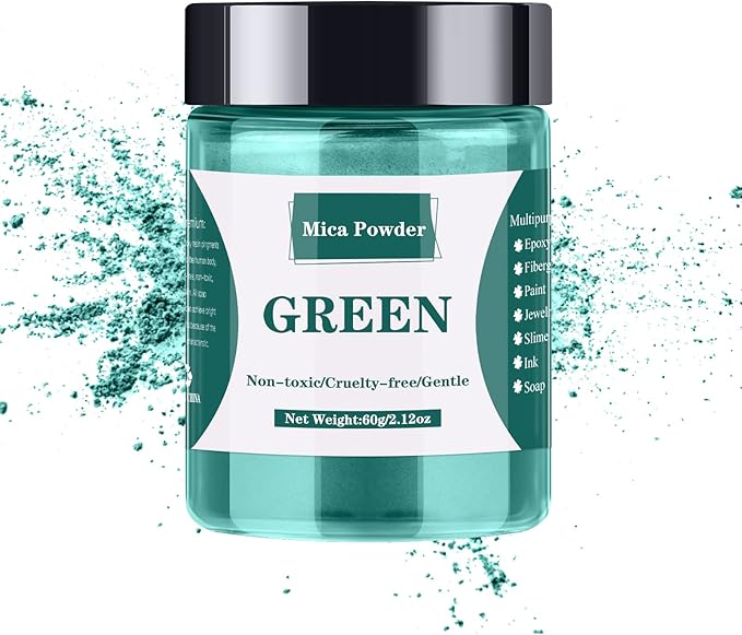 Mica Powder - 60g Mica Powder for Epoxy Resin - Pearl Pigment Powder Dye for Resin/Eye Shadow/Soap Making/Nails/Bath Bombs etc. (Green)