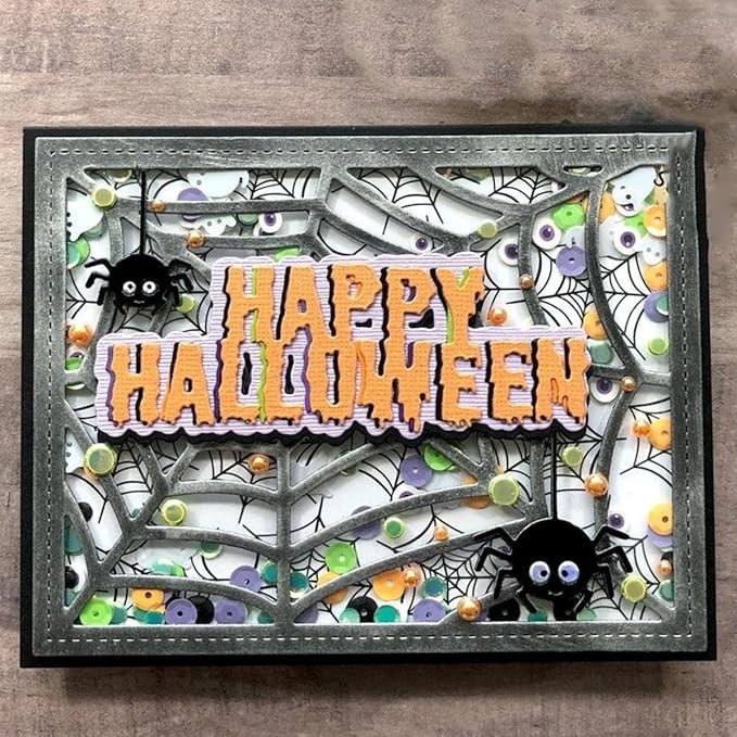 Cutting Dies Metal Stencils Scrapbooking Tools Flowers Lace Frame DIY Embossing Template for Paper Card Making Album Arts Crafts Supplies (Halloween Spider Web Frame-11.1x14.3cm)