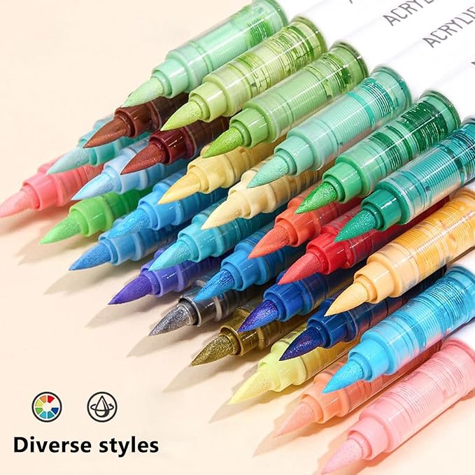 Water Based Acrylic Paint Markers, 9 Colors Acrylic Paint Pens Set with Soft Brush Tip, Marker Pen for Rock Painting, Egg, Wood, Glass, Paper, Mugs, Acrylic Painter Ink (Colour of Skin Series)