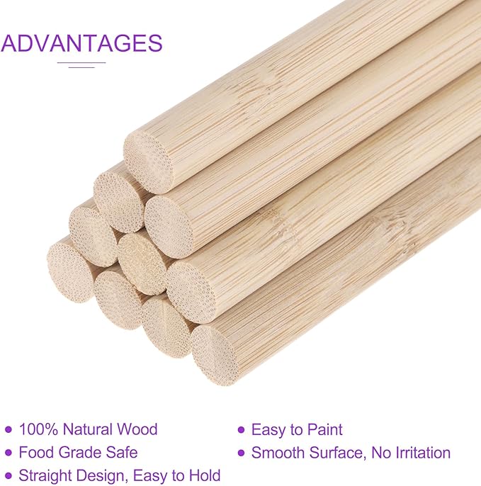 DMiotech 50 Pack 1/2" x 36" Wooden Dowel Rods Unfinished Natural Sticks Wood Craft Sticks for Home Decor Projects and Making DIY Craft,Wood Color