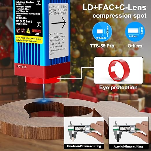 TTS-55 PRO 5500mW Laser Engraver Machine Laser Cutter Laser Cutting Engraving Tool for Wood Metal Aluminum Glass Leather