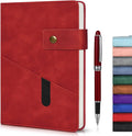 Red A5 Lined Leather Journal Notebook for Men Women,5.9" X 8.4" Personalized Hardcover Journal with Pen,200 Pages 100 Gsm Thick Ruled Paper Daily Diary for Travel,Business,Work,Writing
