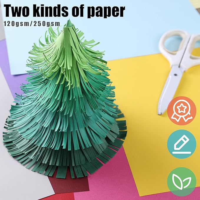 KOOGEL 20PCS Colored Paper, Including 10 Sheets 120gsm Construction paper & 10 Sheets 250gsm Assorted Color Cardstock, for Kids DIY Crafts, School Teaching Supplies