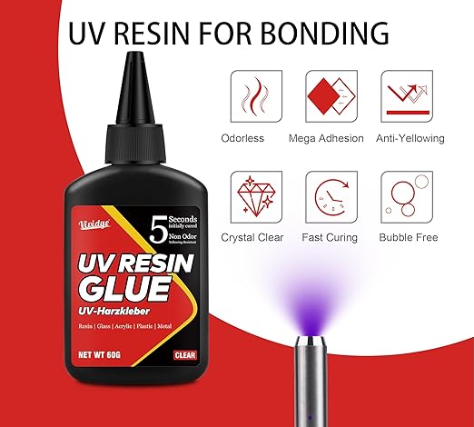 UV Resin Kit with Light - 60g UV Resin with Rechargeable Flashlight, Fast Curing in 5 Seconds, Clear UV Glue for Welding Plastic, Glass Repair, Acrylic - UV Adhesive for Bonding Jewelry, DIY, Crafts