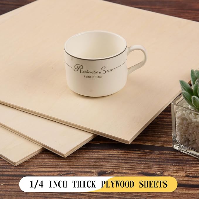 12 Pack 12 x 12 x 1/4 Inch-6mm Thick Basswood Sheets for Crafts Unfinished Plywood Boards Square Crafts Wood Sheets for DIY Laser Projects, Wood Burning, Engraving, Staining, Architectural Mode