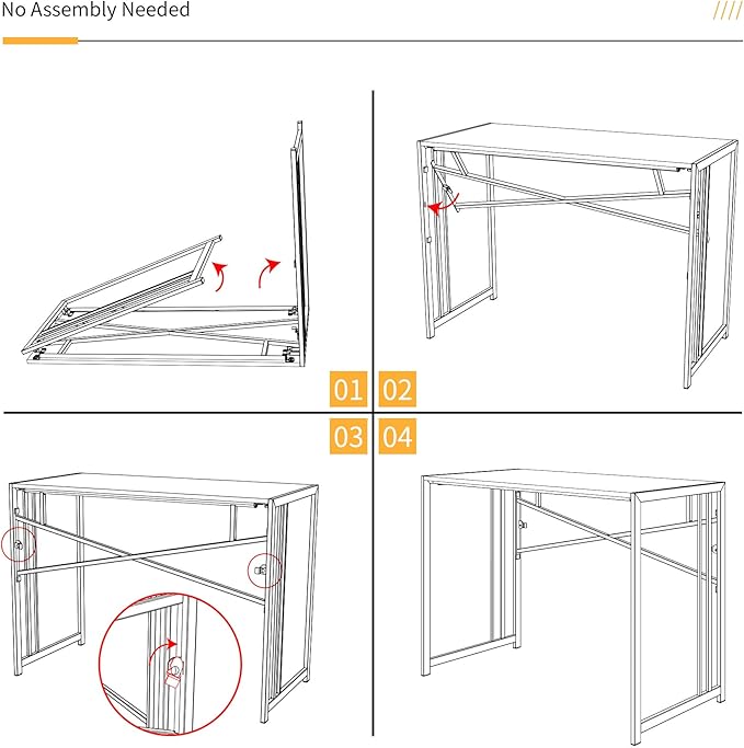 Folding Computer Desk 40 inch Writing Gaming Computer Camping Table, No Assembly Required Home Office Desk, Espresso