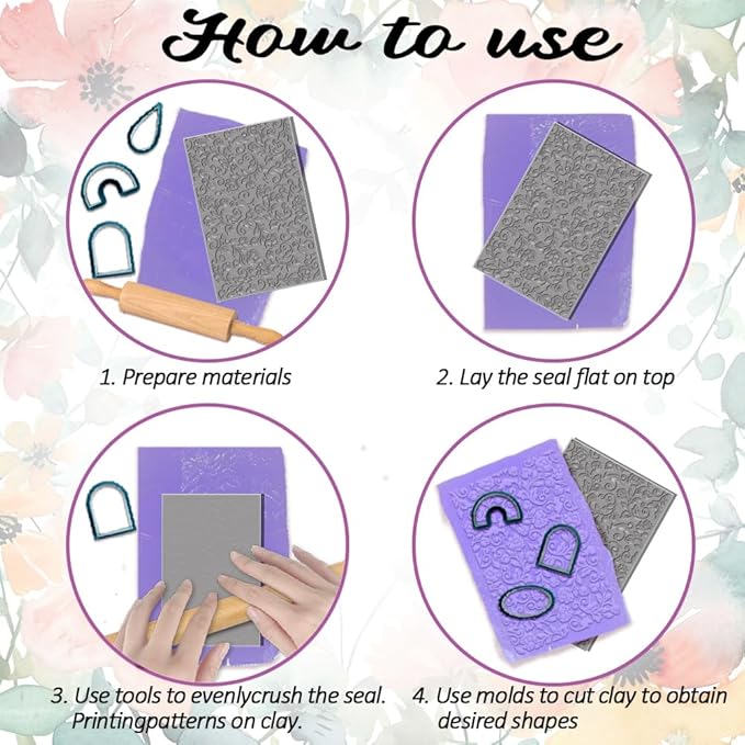 4PCS Polymer Clay Texture Sheets Set for Using with Clay Cutters, Vintage Clay Texture Mats, Pottery Jewelry Making Kit DIY Creative Crafts Tools