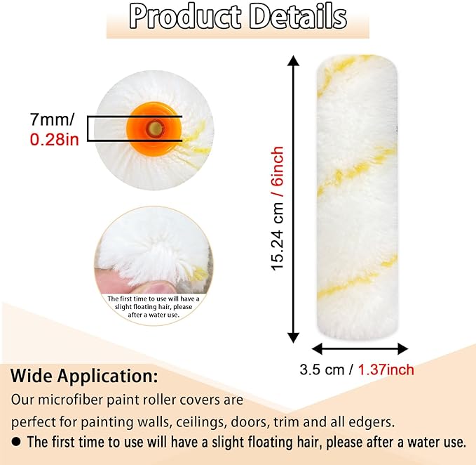 10 Pieces Paint Roller Cover, 6 inch Microfiber Roller Covers, Washable Covers for Roller Frame, House Painting Supplies, Naps for Paint Roller Brush for Painting Walls Ceilings