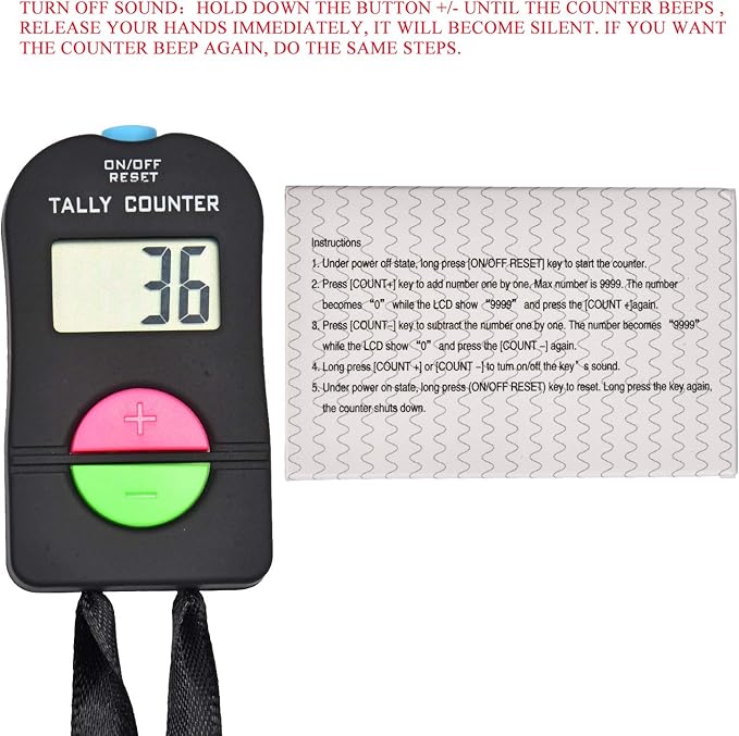 Electronic Tally Counter/Handheld Number Clicker with Lanyard, 4-Digital,Disc Golf/Baseball Pitch/Bus Driver/Fish/Crochet Row Count (1 Pack)